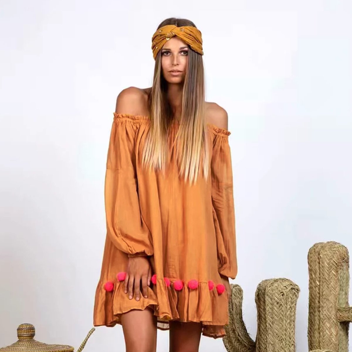 Robe courte hippie jaune