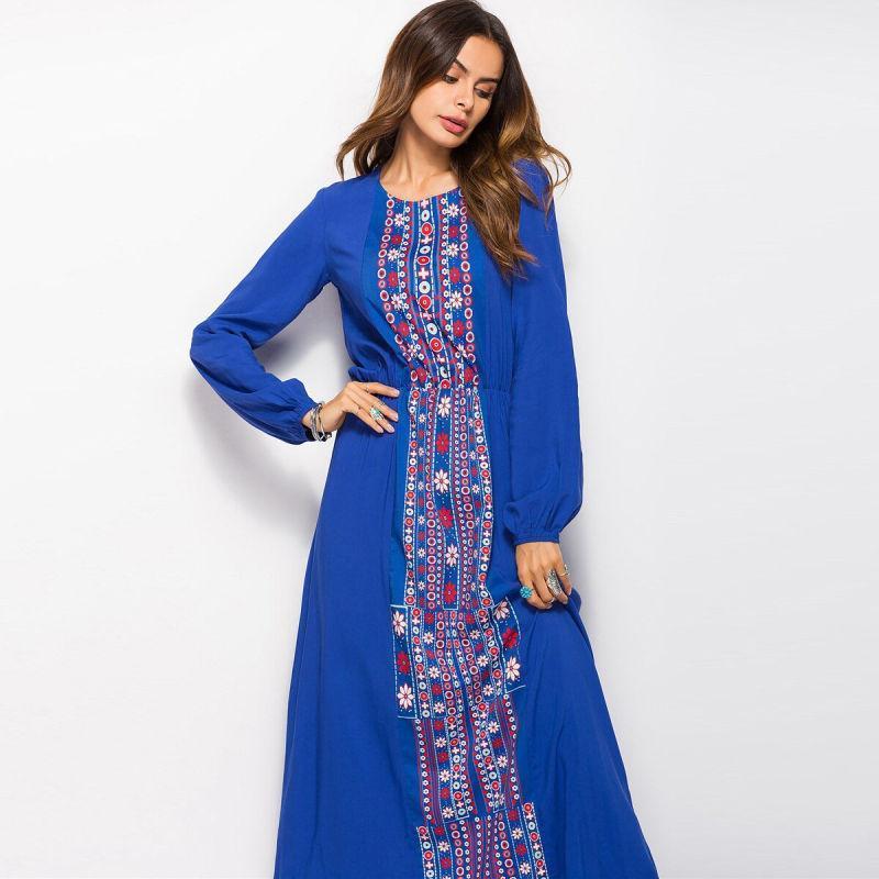 Robe De Soiree Longue Hippie Chic - Bleu / M