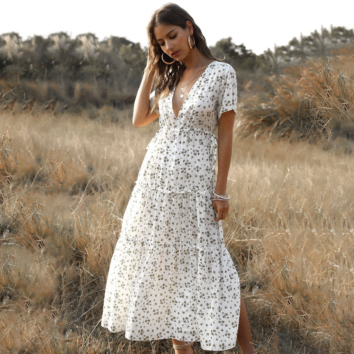 Robe longue blanche bohème pas cher