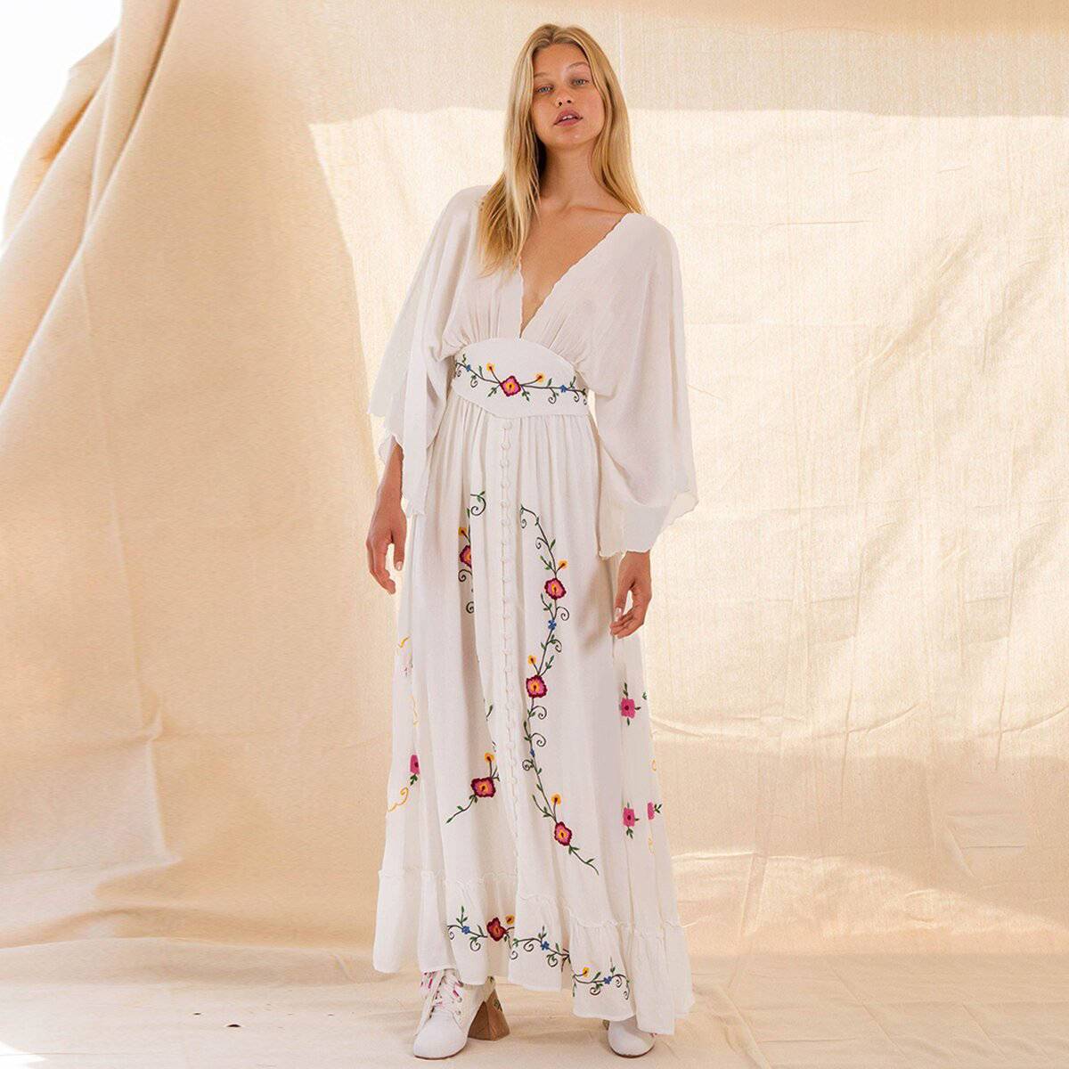Robe Longue Blanche Hippie Chic - Blanc / S