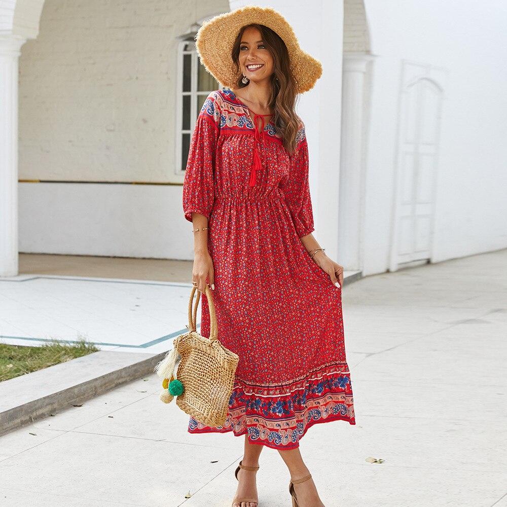 Robe longue boheme dété - Rouge / S