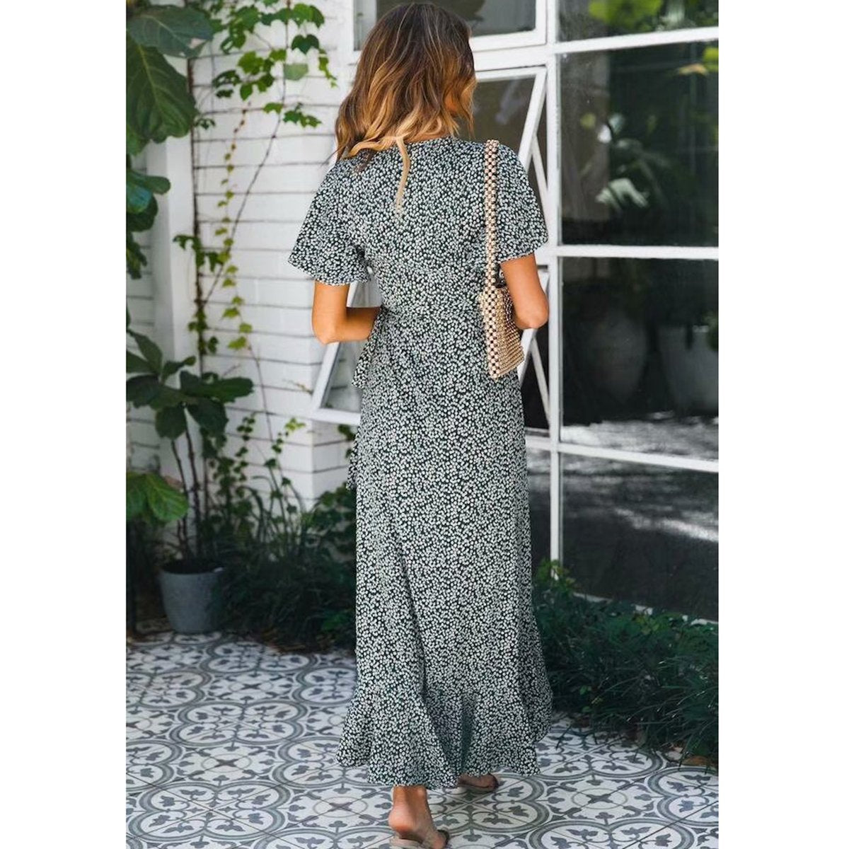 Robe longue bohème verte