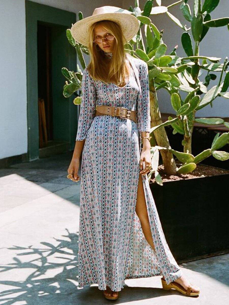 Robe Longue Été Hippie Chic 2018 - Bleu / S
