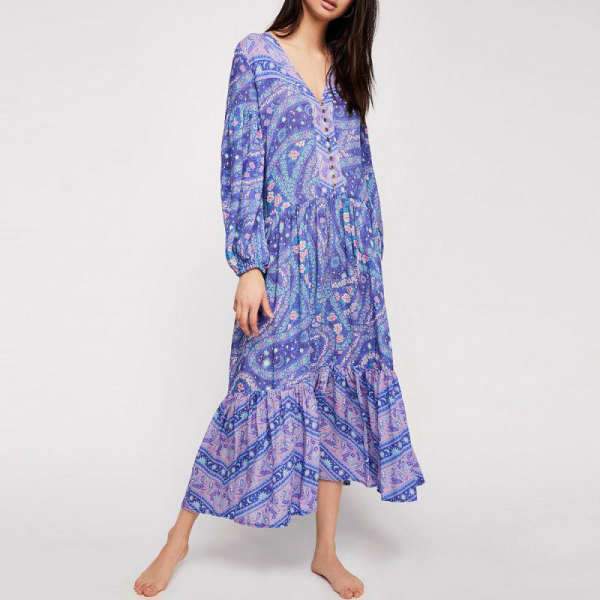 Robe Longue Femme Bohème Chic - Violet / S