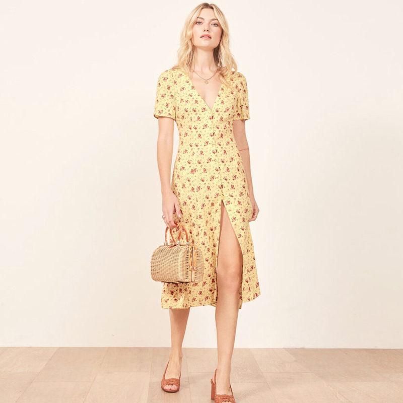 Robe Longue Fleurie Bohème Chic - Jaune / S