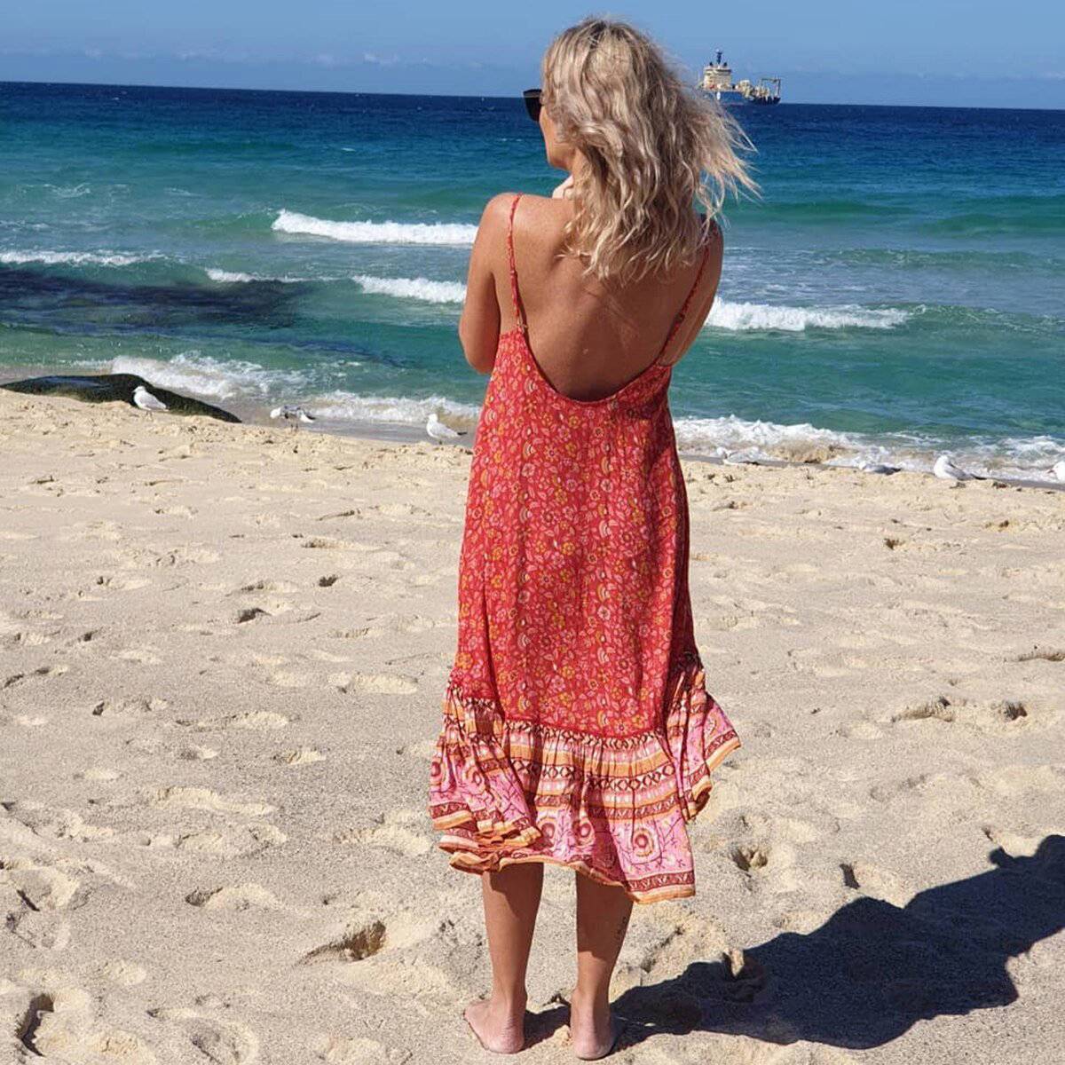 Robe Longue Fleurie Bohème Rouge