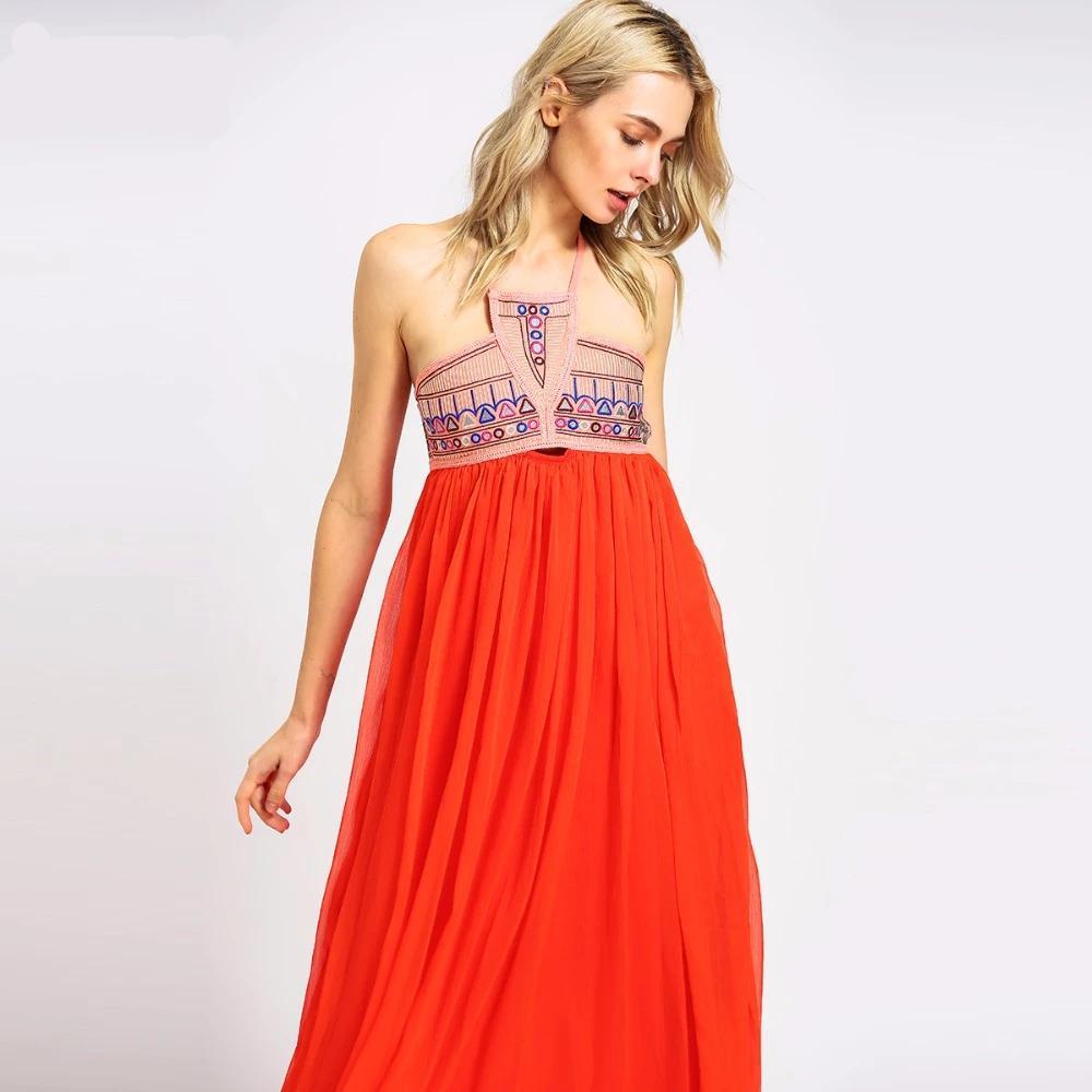 Robe Longue Fluide Esprit Bohème Chic - Orange / S