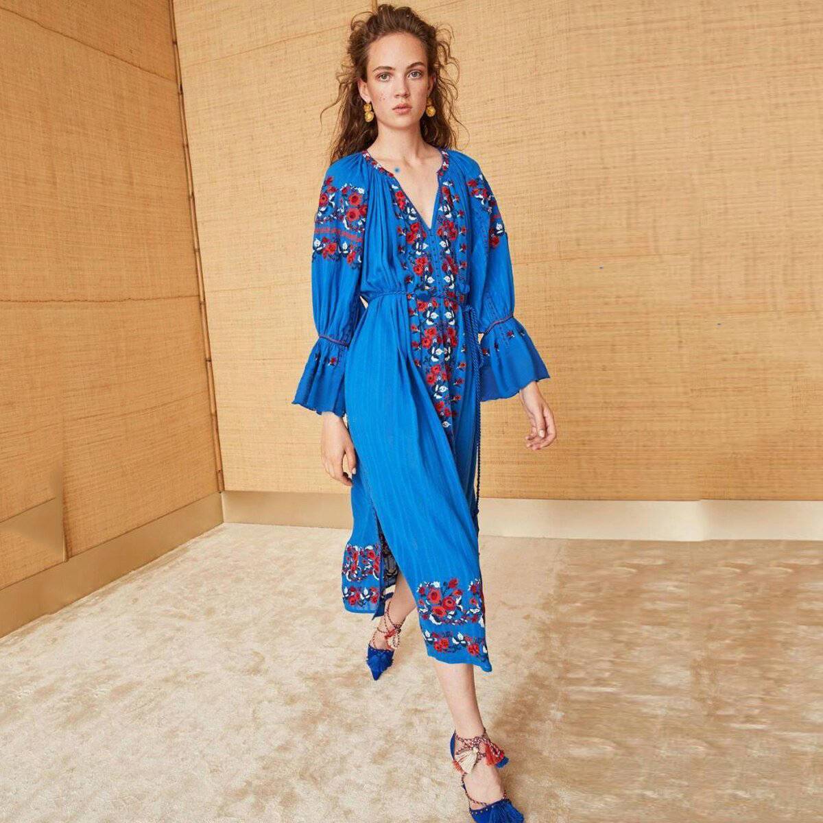 Robe Longue Hippie Dentelle - Bleu / S
