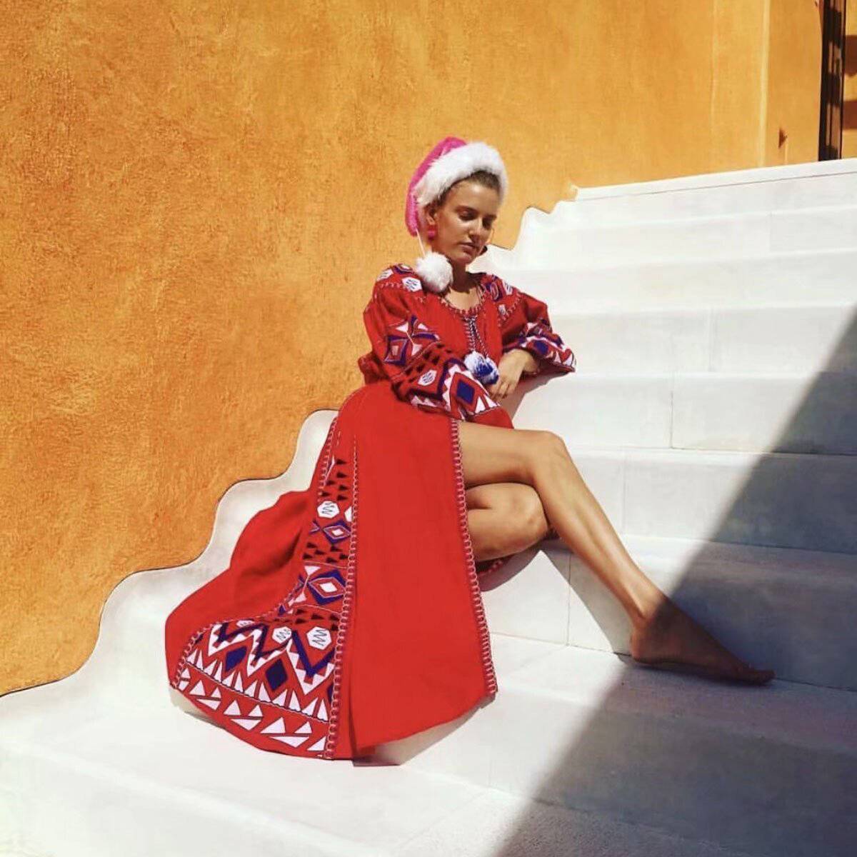 Robe Plage Hippie - Rouge / Taille Unique