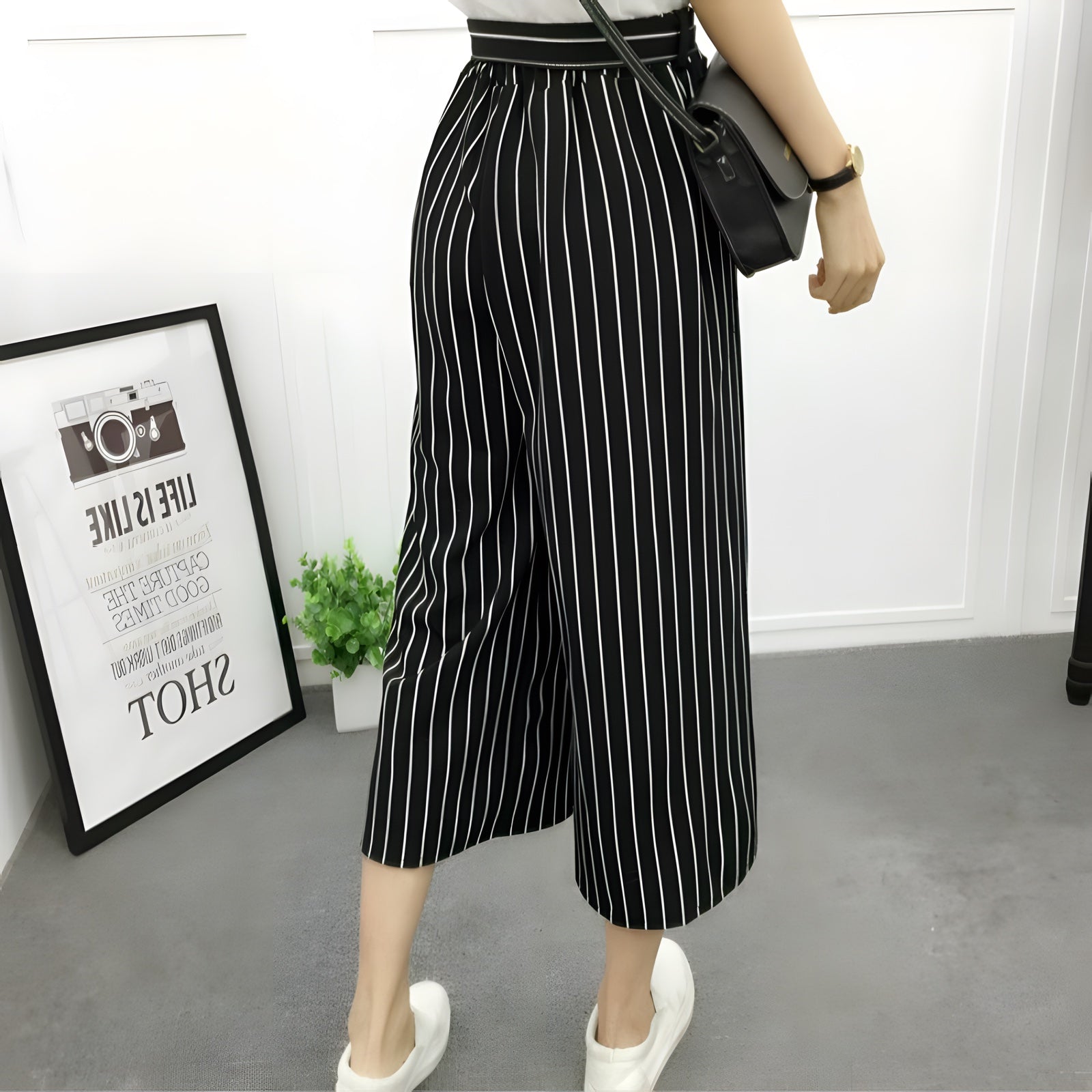 Pantalon Large à Rayures