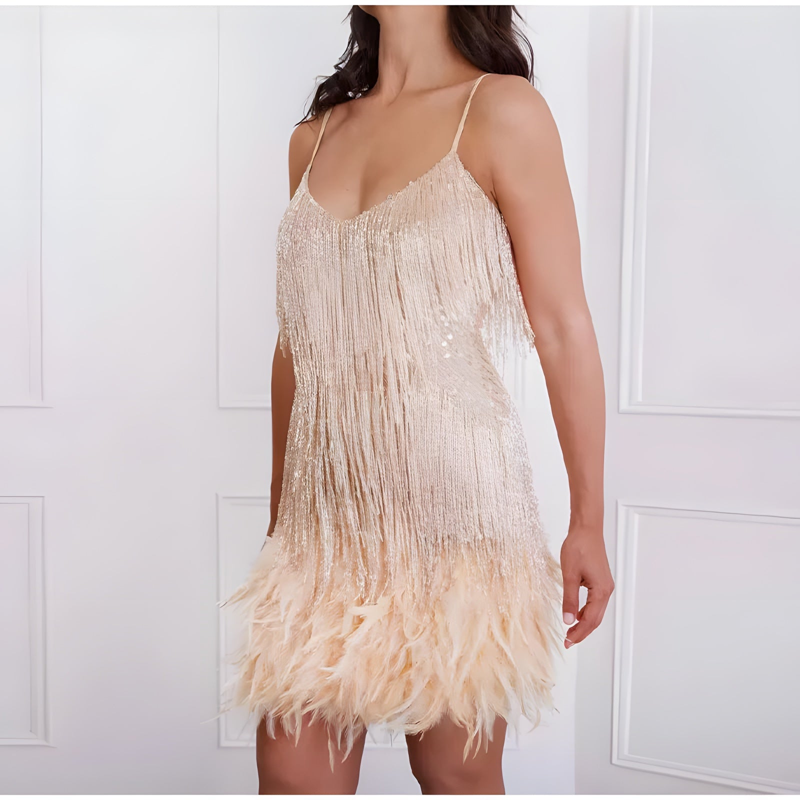 Robe de Cocktail à Franges et Plumes