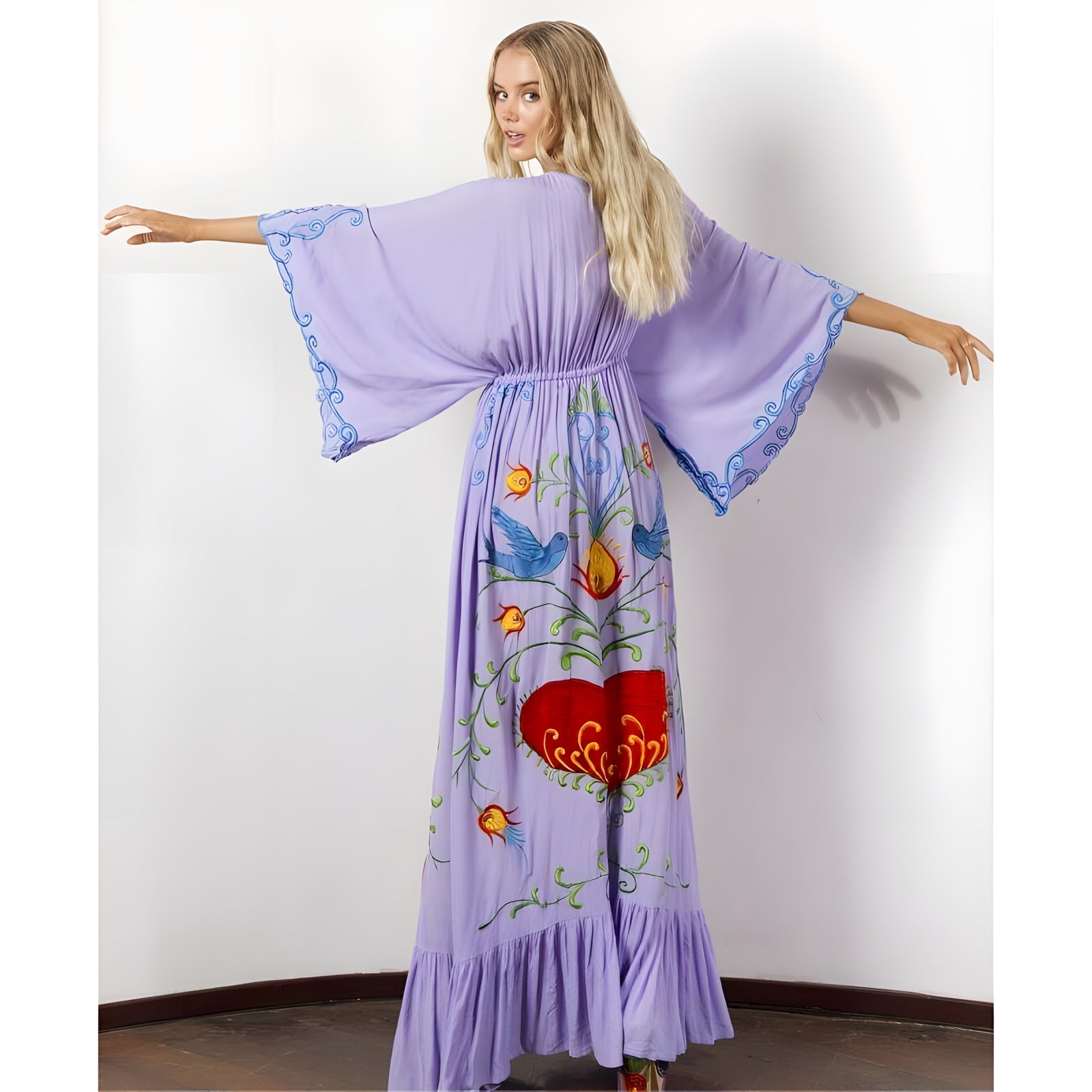 Robe Bohème Violette Maxi Broderie