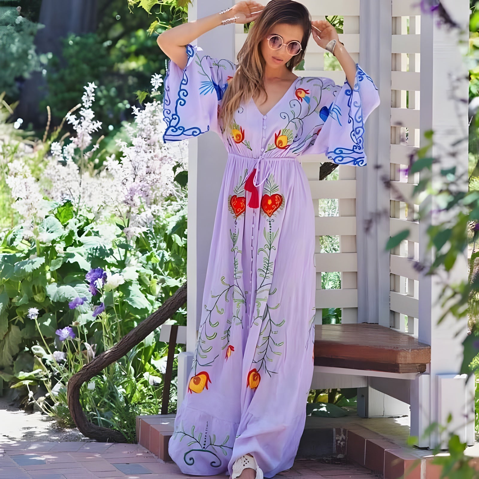 Robe Bohème Violette Maxi Broderie