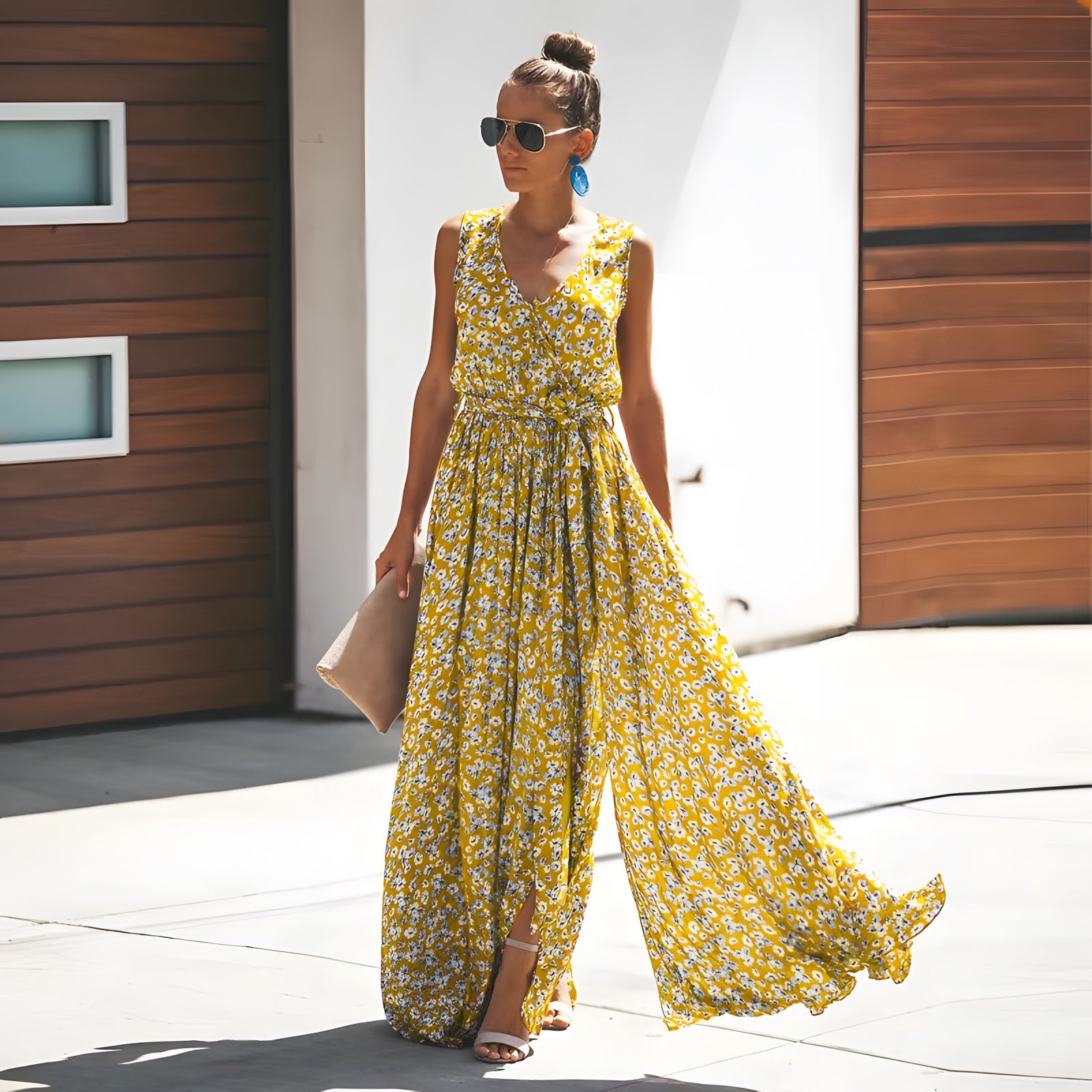 Robe Bohème Longue Col V Fleurie