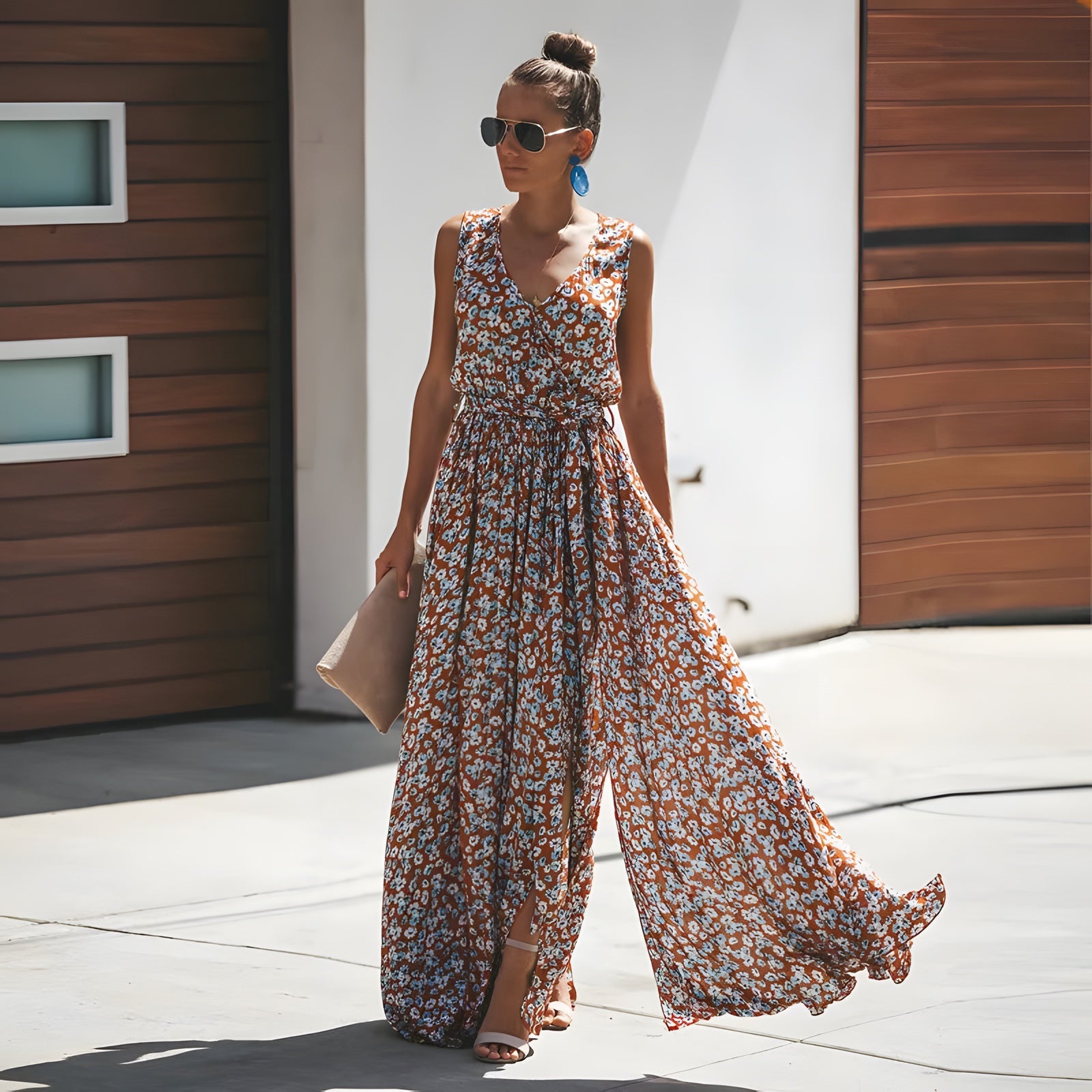 Robe Bohème Longue Col V Fleurie
