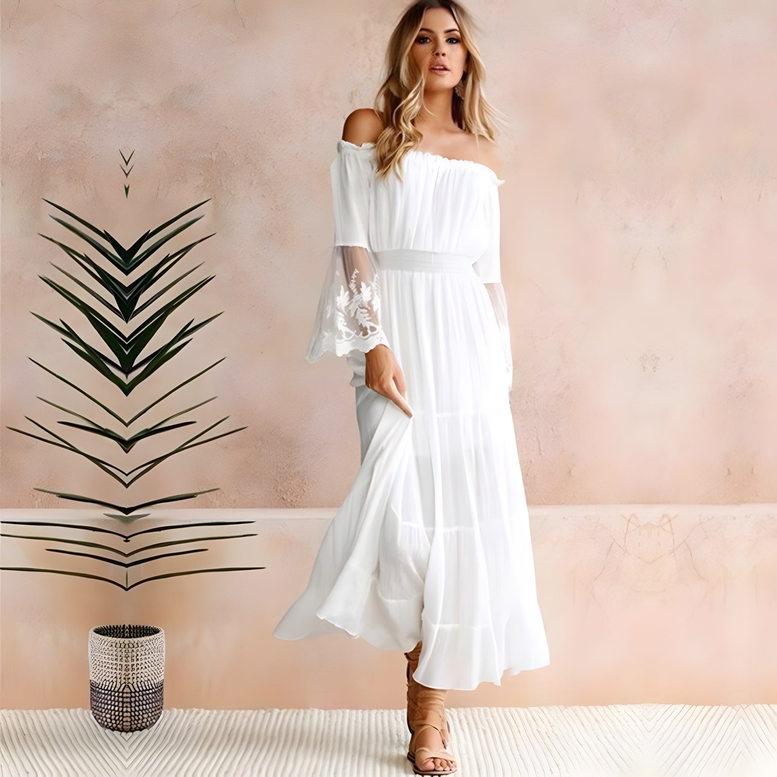 Robe Longue Bohème Hiver 2019 - Blanc / S