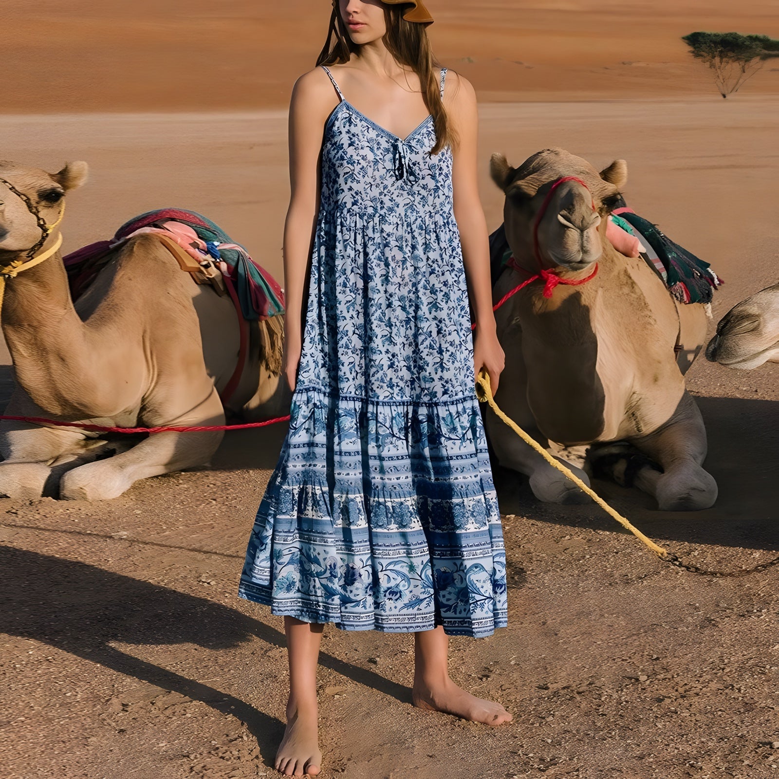 Robe Bohème Chic Luxe - Bleu / S