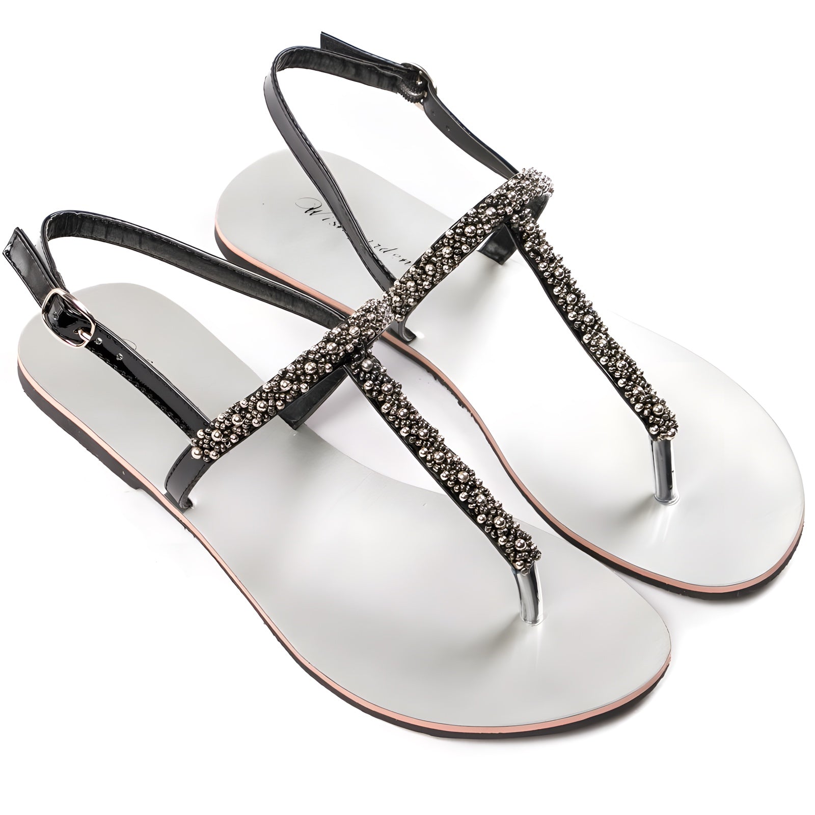 Sandales femme plates bohème noir