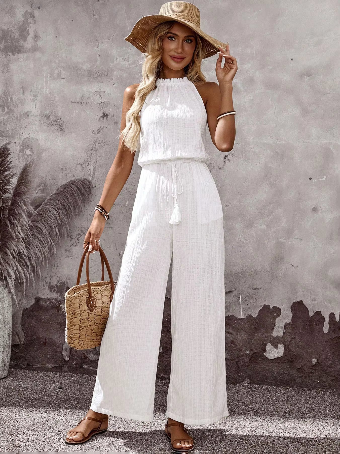 Combinaison Femme Bohème Blanche à Col Halter