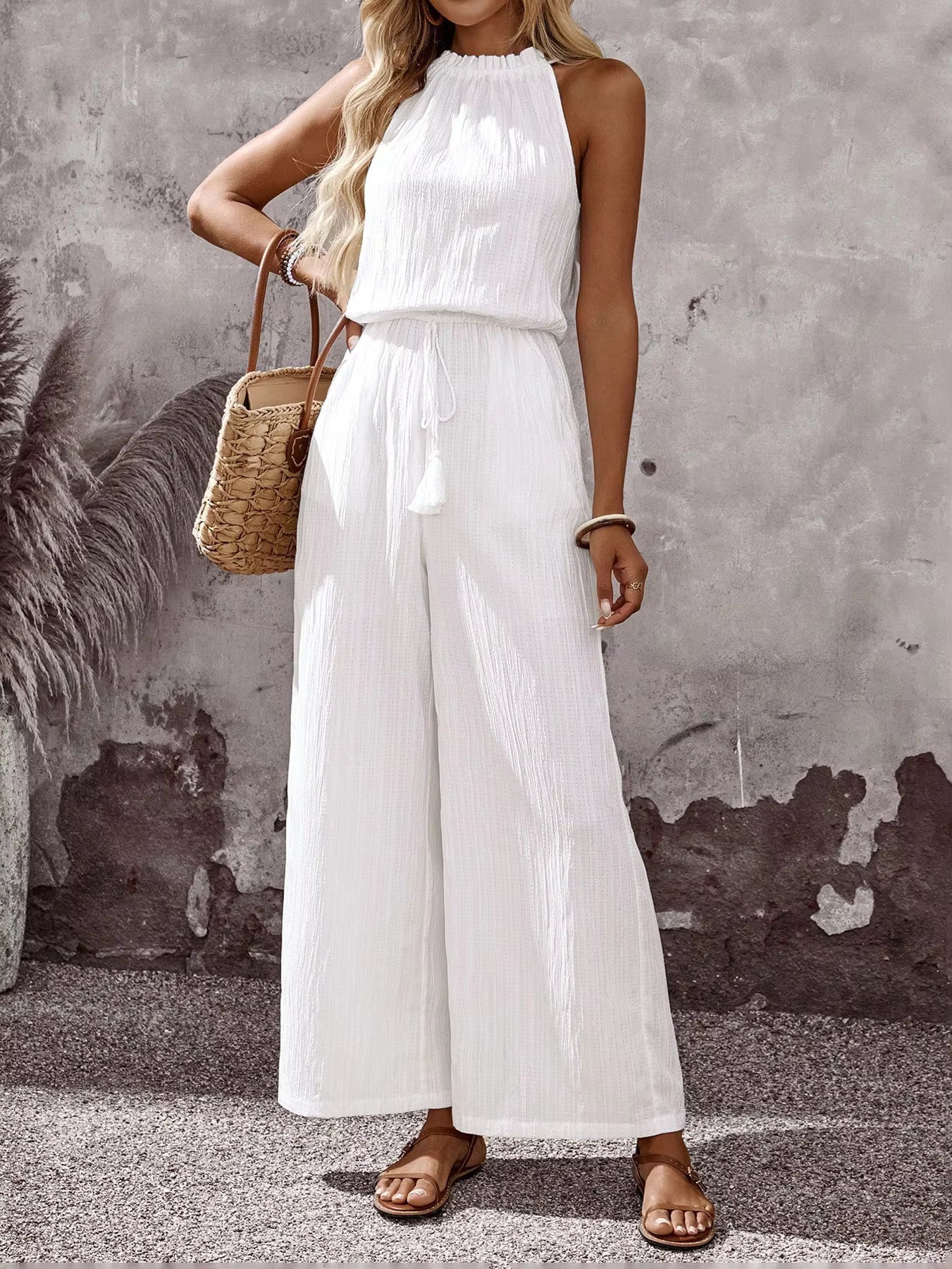 Combinaison Femme Bohème Blanche à Col Halter