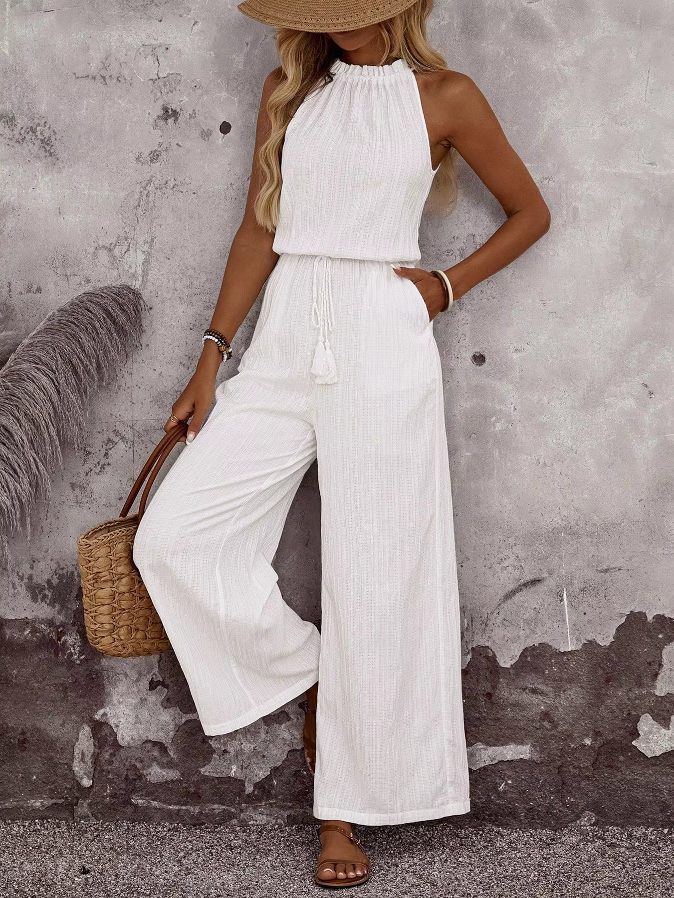 Combinaison Femme Bohème Blanche à Col Halter