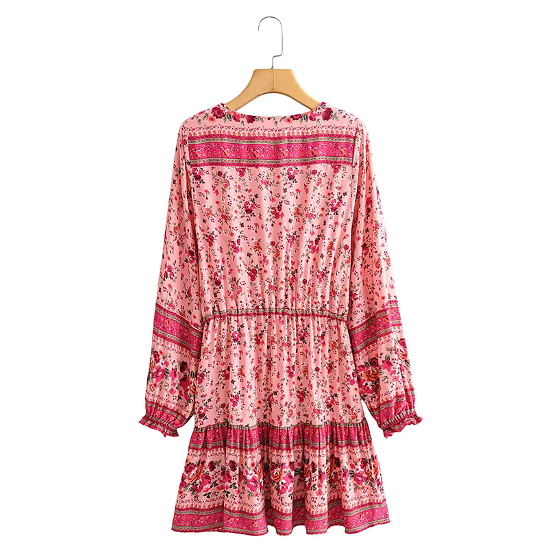 Robe Courte Bohème Fleurie à Motif Ethnique