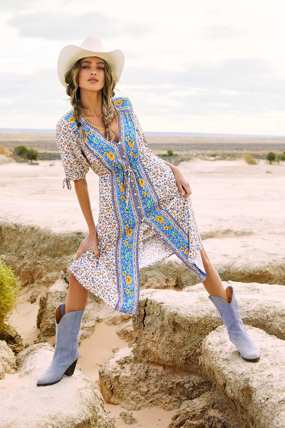 Robe Midi Bohème Hippie à Imprimé Floral