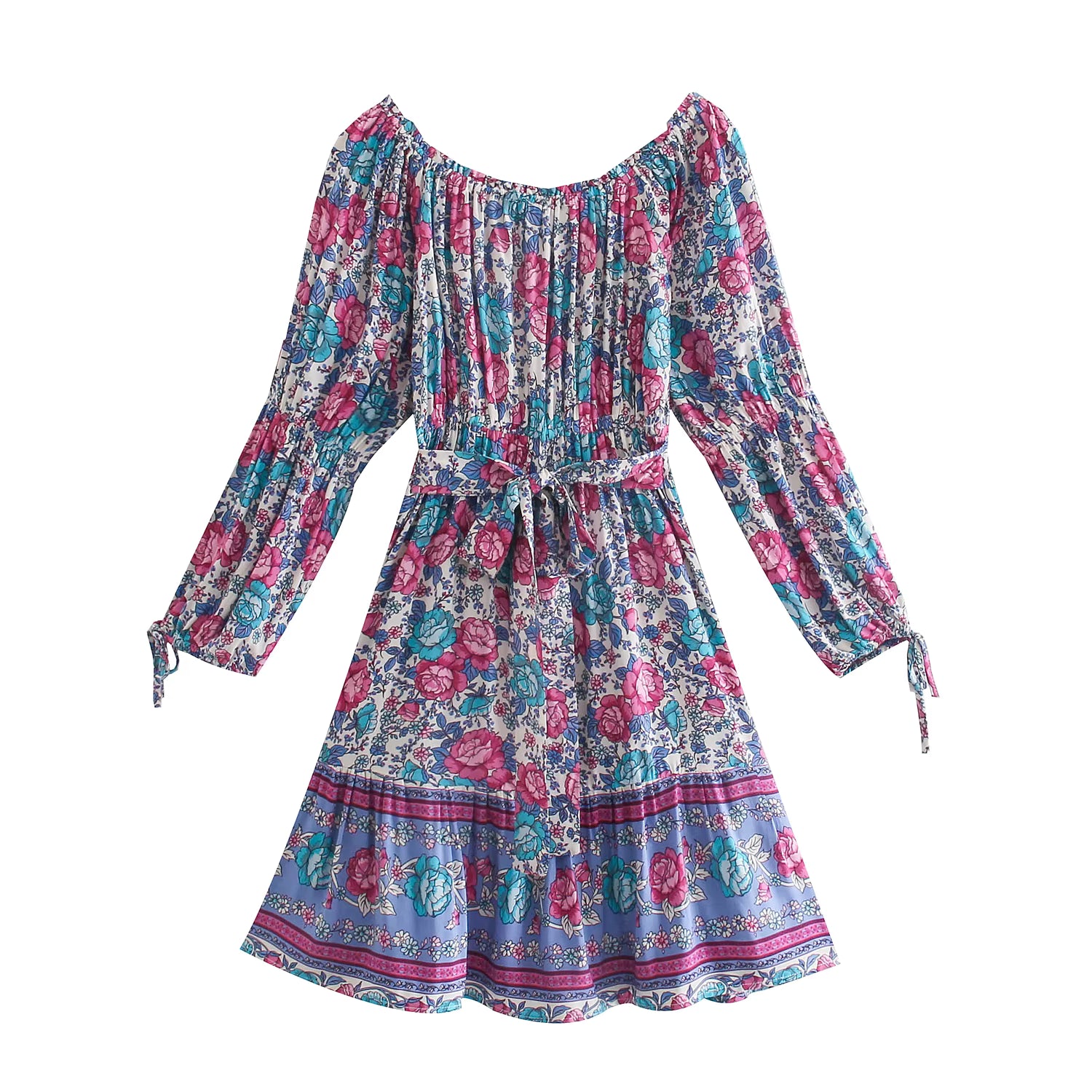 Robe Courte Bohème Hippie à Épaules Dénudées