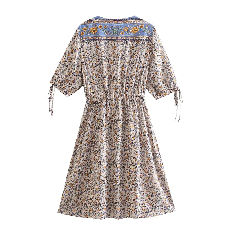 Robe Midi Bohème Hippie à Imprimé Floral