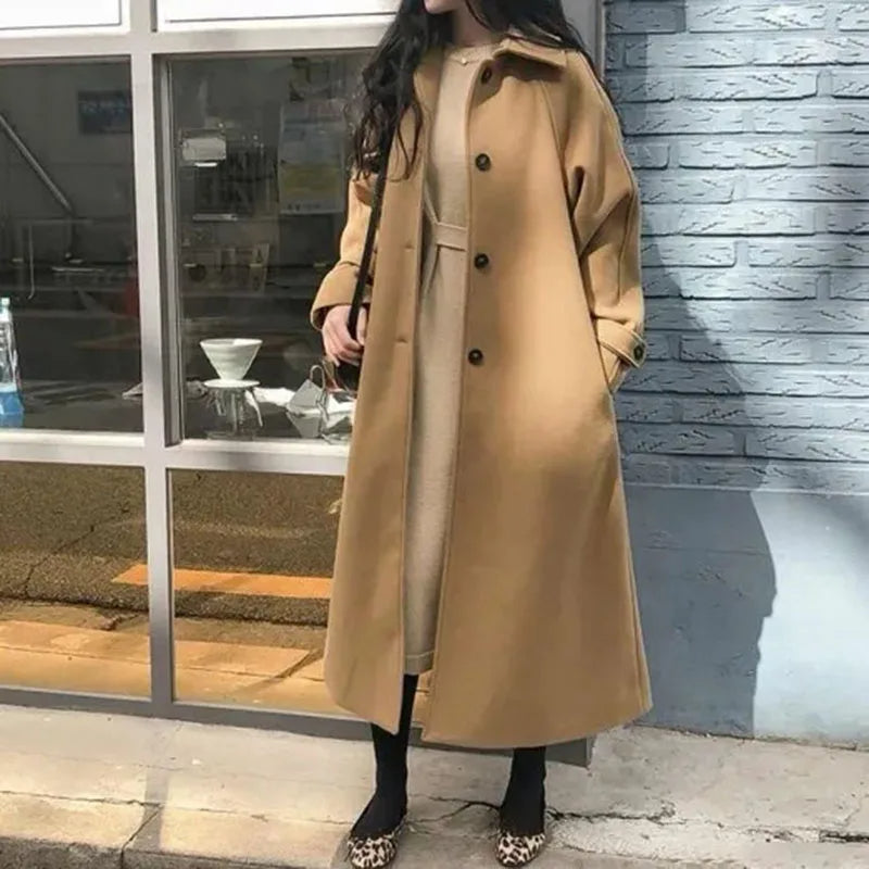 Long Manteau Camel à Manches Bouffantes