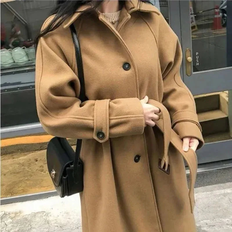 Long Manteau Camel à Manches Bouffantes