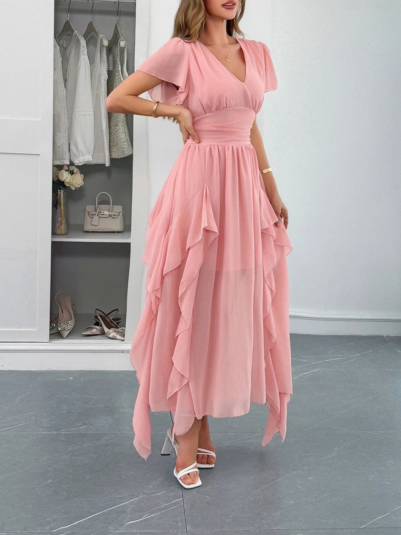 Robe Bohème Chic Longue Fluide pour Invitée de Mariage