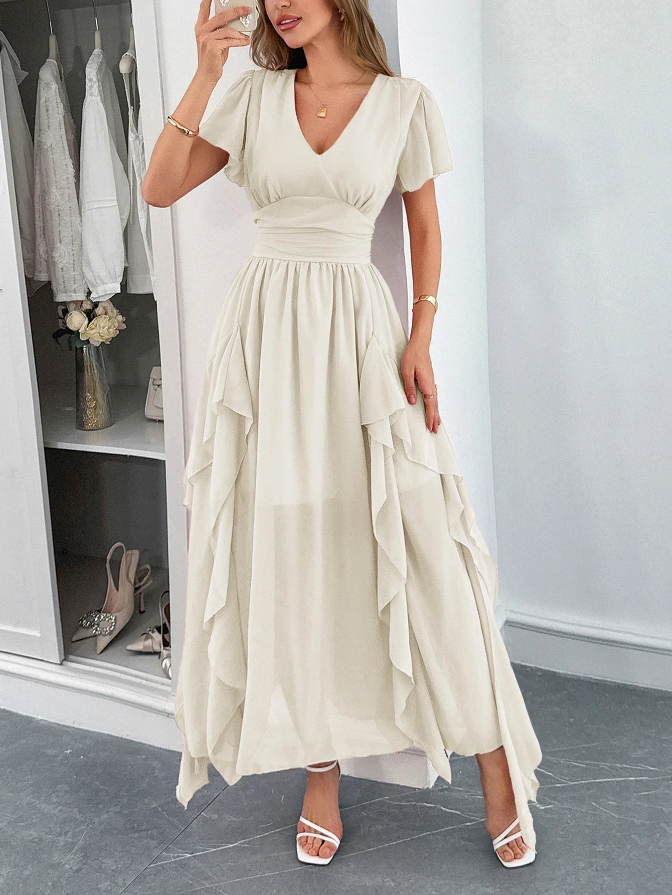 Robe Bohème Chic Longue Fluide pour Invitée de Mariage