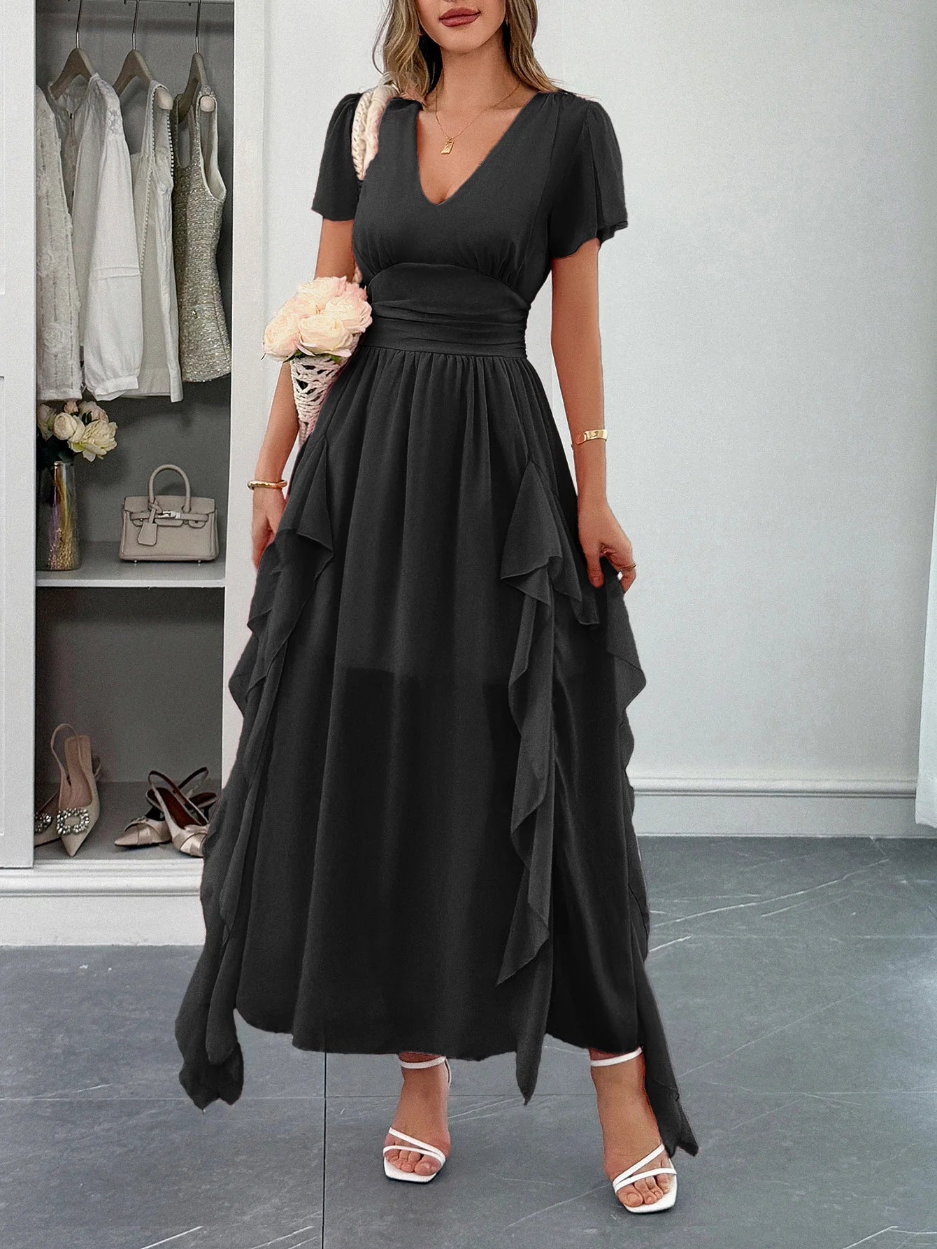 Robe Bohème Chic Longue Fluide pour Invitée de Mariage