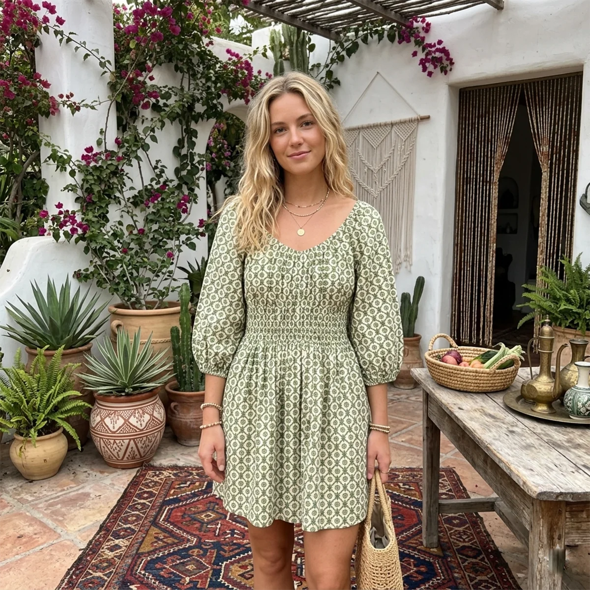 Robe Courte Bohème Fleurie à Manches Longues