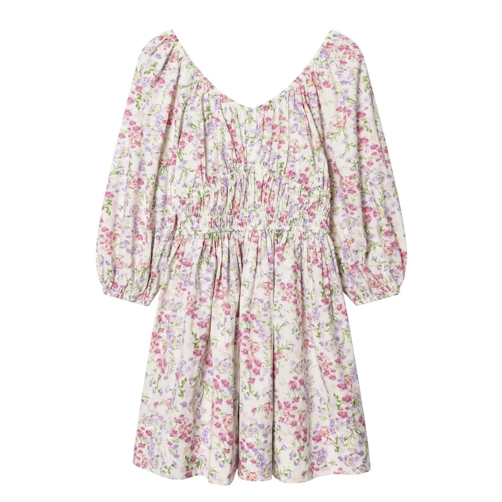 Robe Courte Bohème Fleurie à Manches Longues