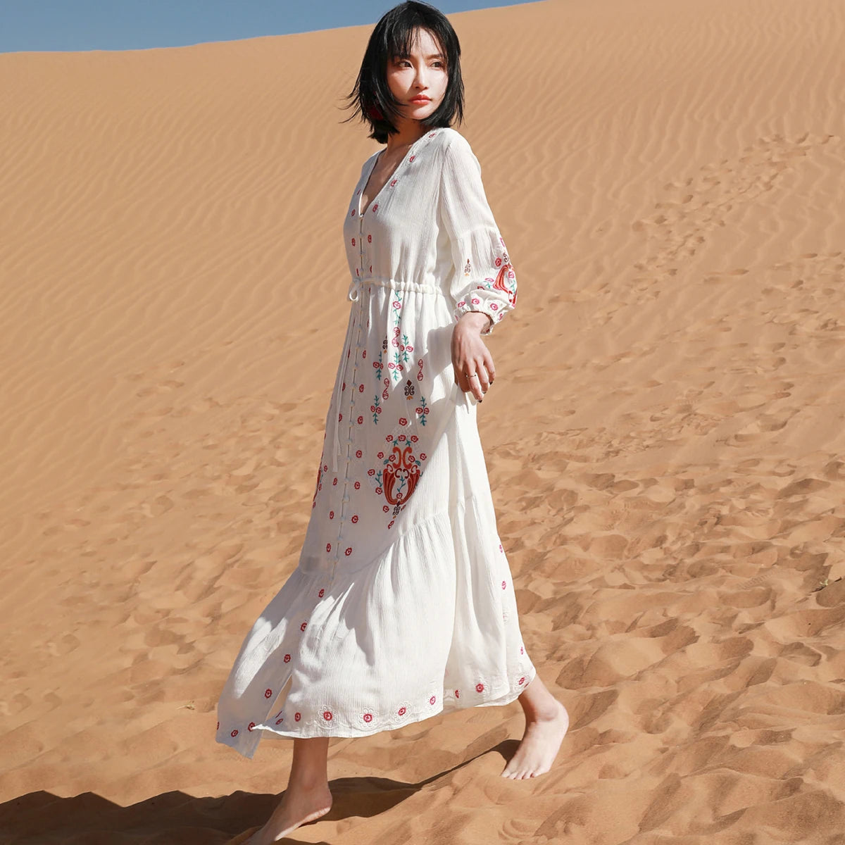 Robe Longue Bohème Blanche Brodée