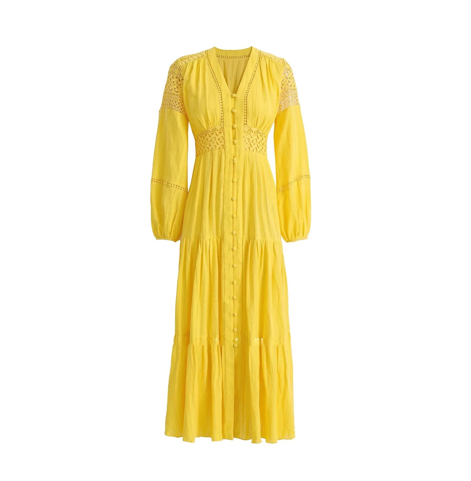 Robe Longue Bohème Col V à Manches Longues