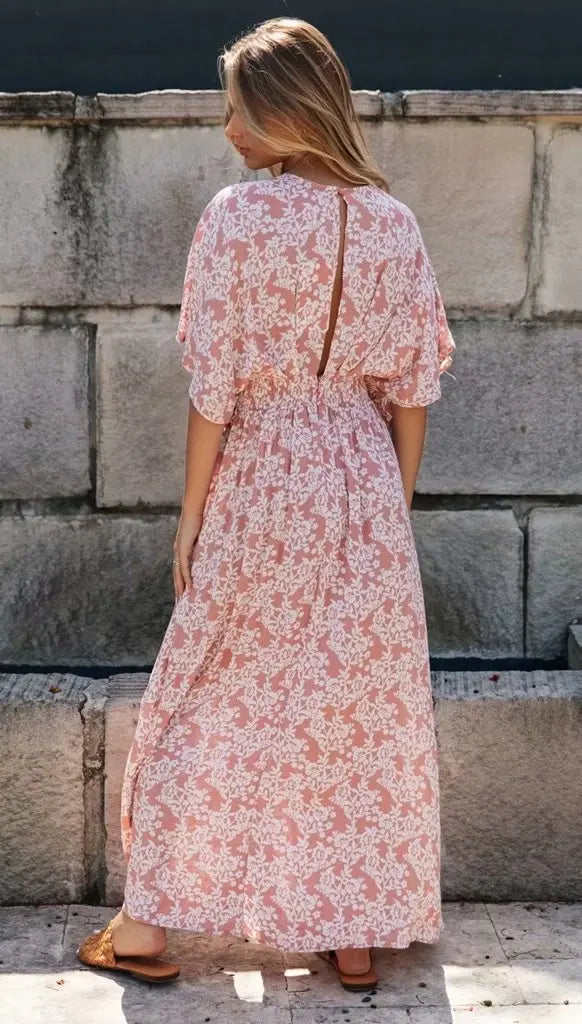 Robe Longue Bohème Fleurie Rose