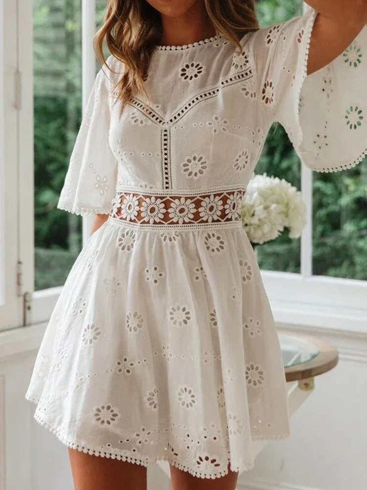 Robe boho courte blanche