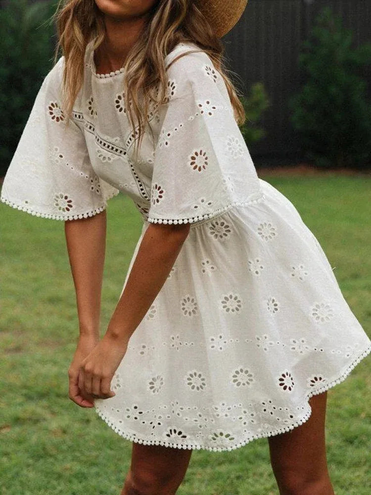 Robe boho courte blanche