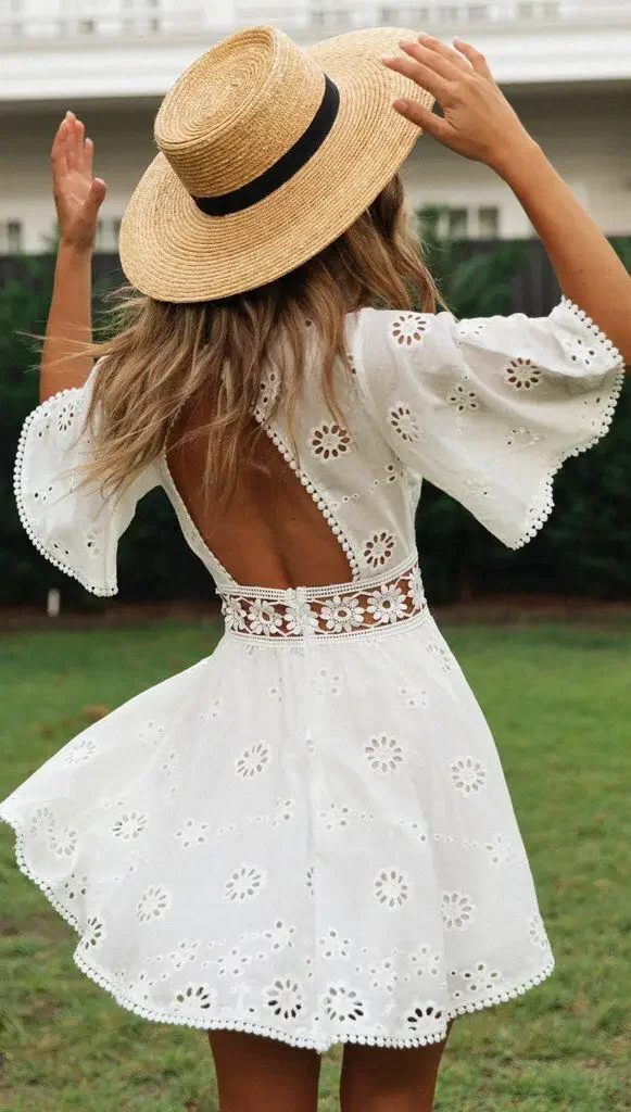 Robe boho courte blanche