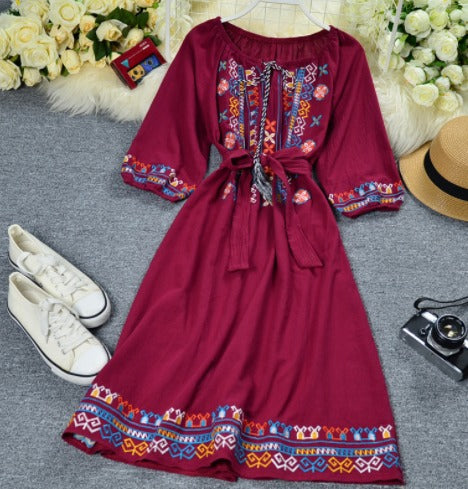 Robe bohème courte vintage bordeau