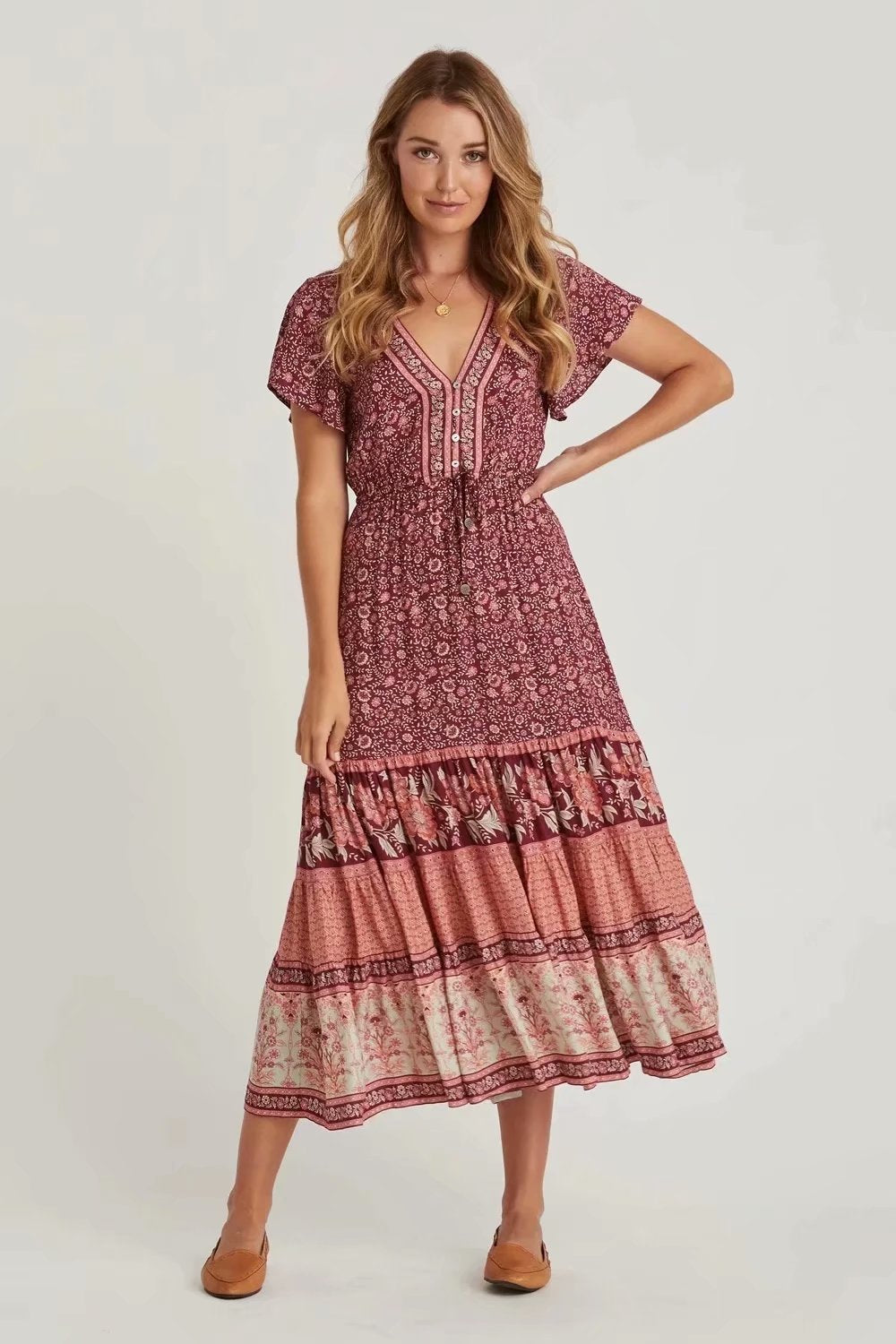 Robe bohème fleurie verte