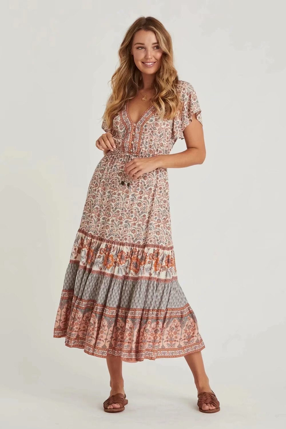 Robe bohème fleurie verte