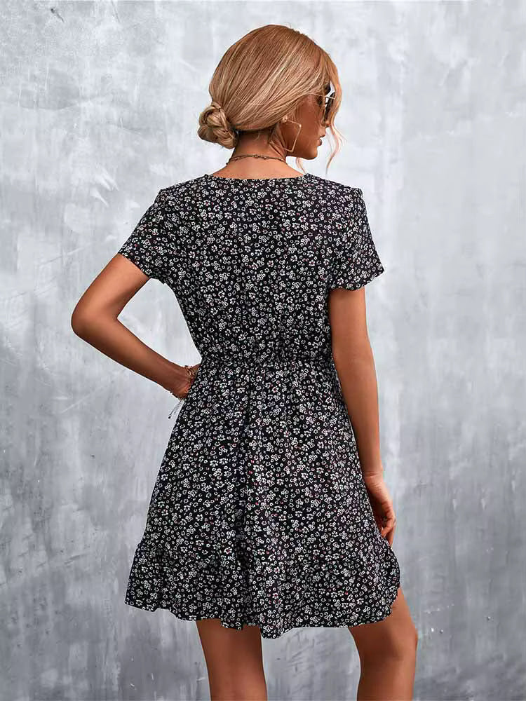 Robe Courte Bohème Décontractée à Col V