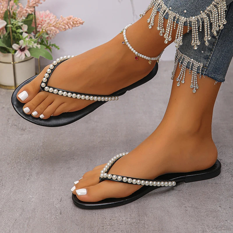 Sandales Bohèmes Plates à Perles Femme