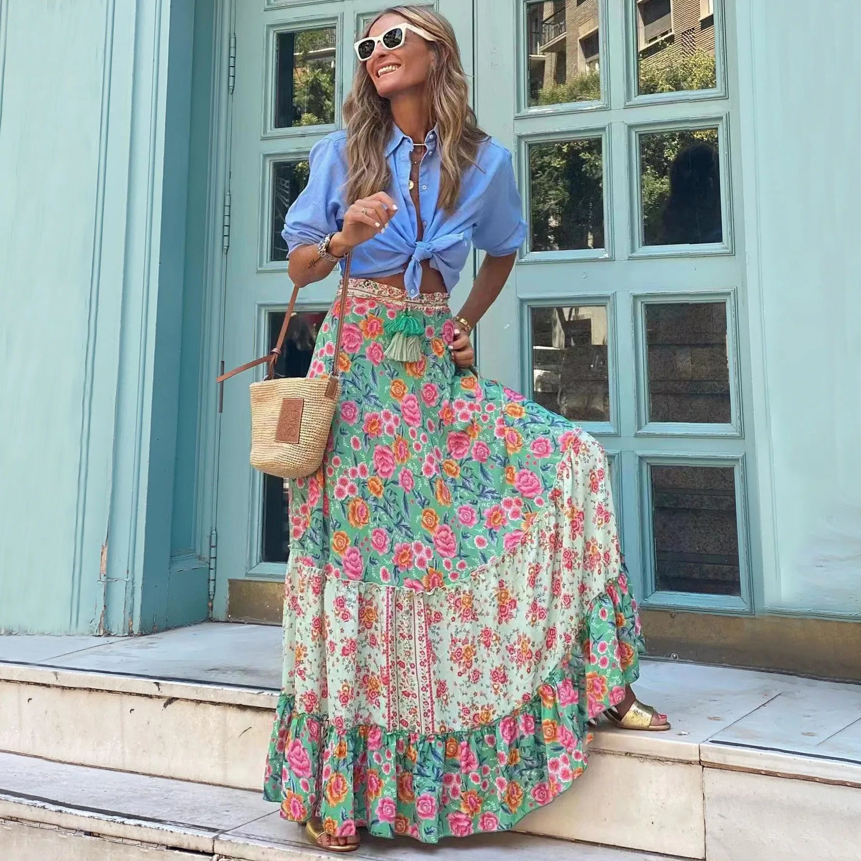 Jupe Longue Bohème Chic à Imprimés Multicolores