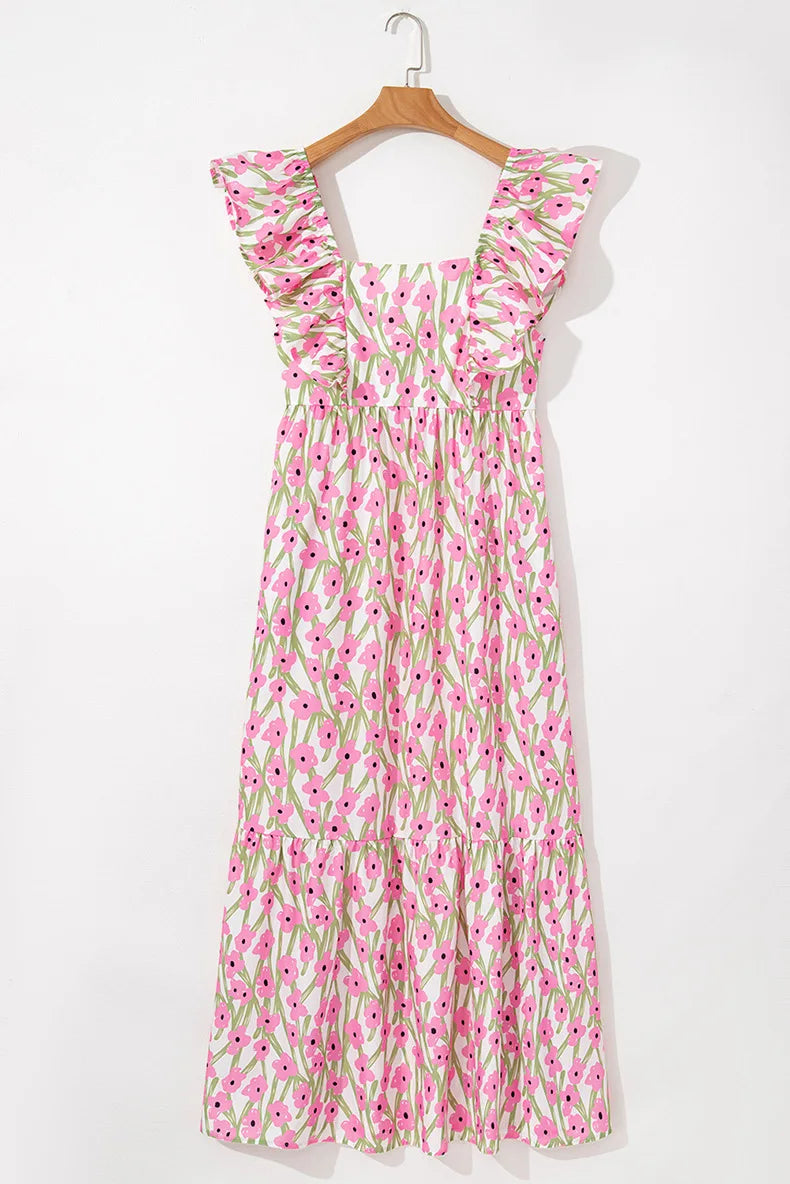 Robe Longue Bohème Chic Fleurie à Volants