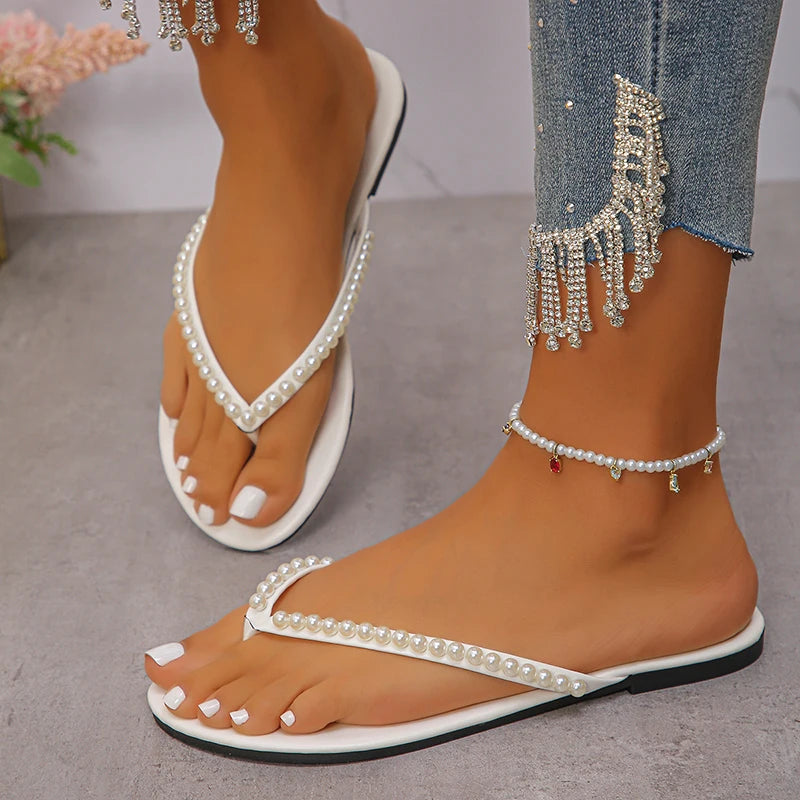 Sandales Bohèmes Plates à Perles Femme